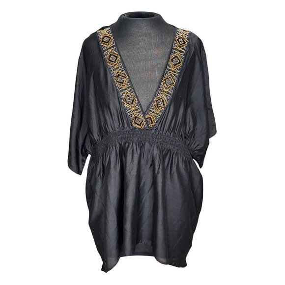 H&M Womens Black Embroidered V-Neck Tunic Size 16 Polyester - Picture 1 of 12